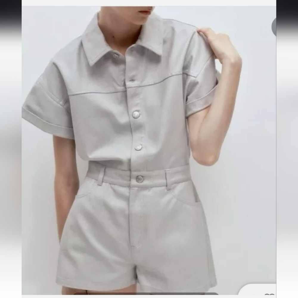 NWOT Zara Denim Shimmer Romper Size XS - Picture 2 of 8